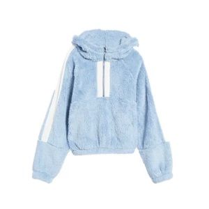 BP Teddy Fleece Hoodie In Blue Forever Half Zip Pullover Nordstrom NWT Medium